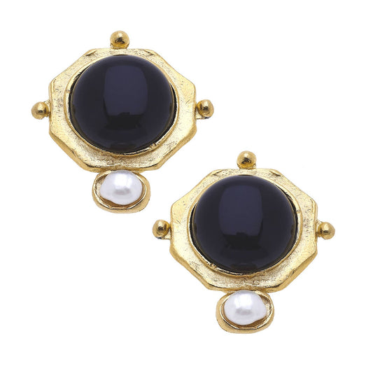 Susah Shaw Becca Black Quartz + Pearl Studs