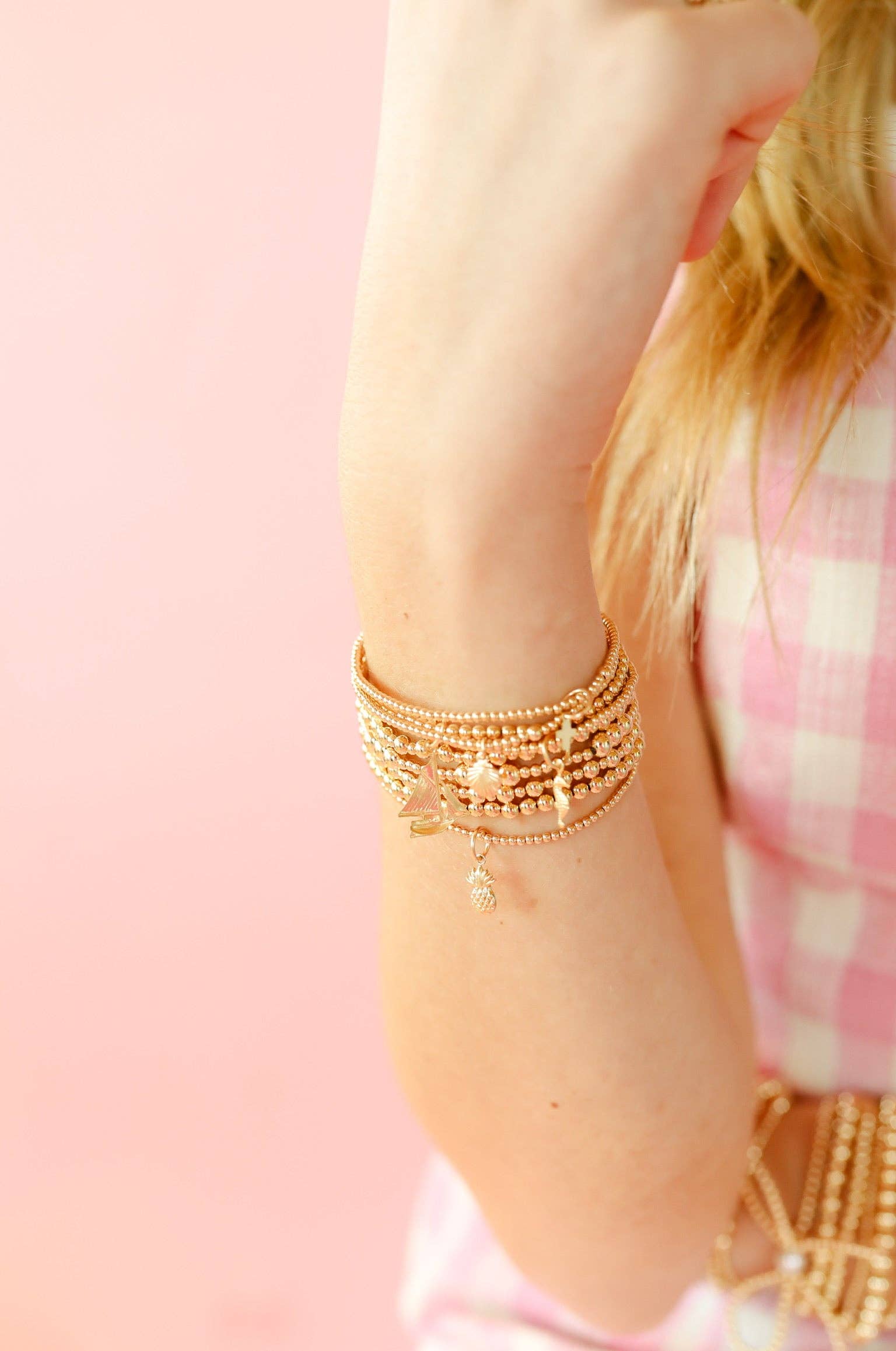 Beaded Blondes | Mini Cross Charm Bracelet Gold | Standard 6.75 inch
