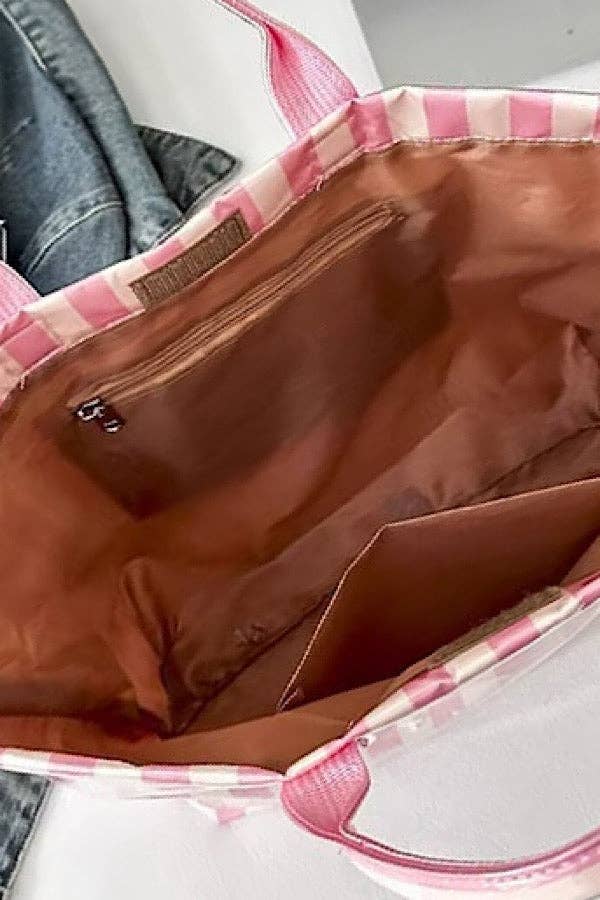 Nash Grey | Pink and Tan Striped TOTE BAG