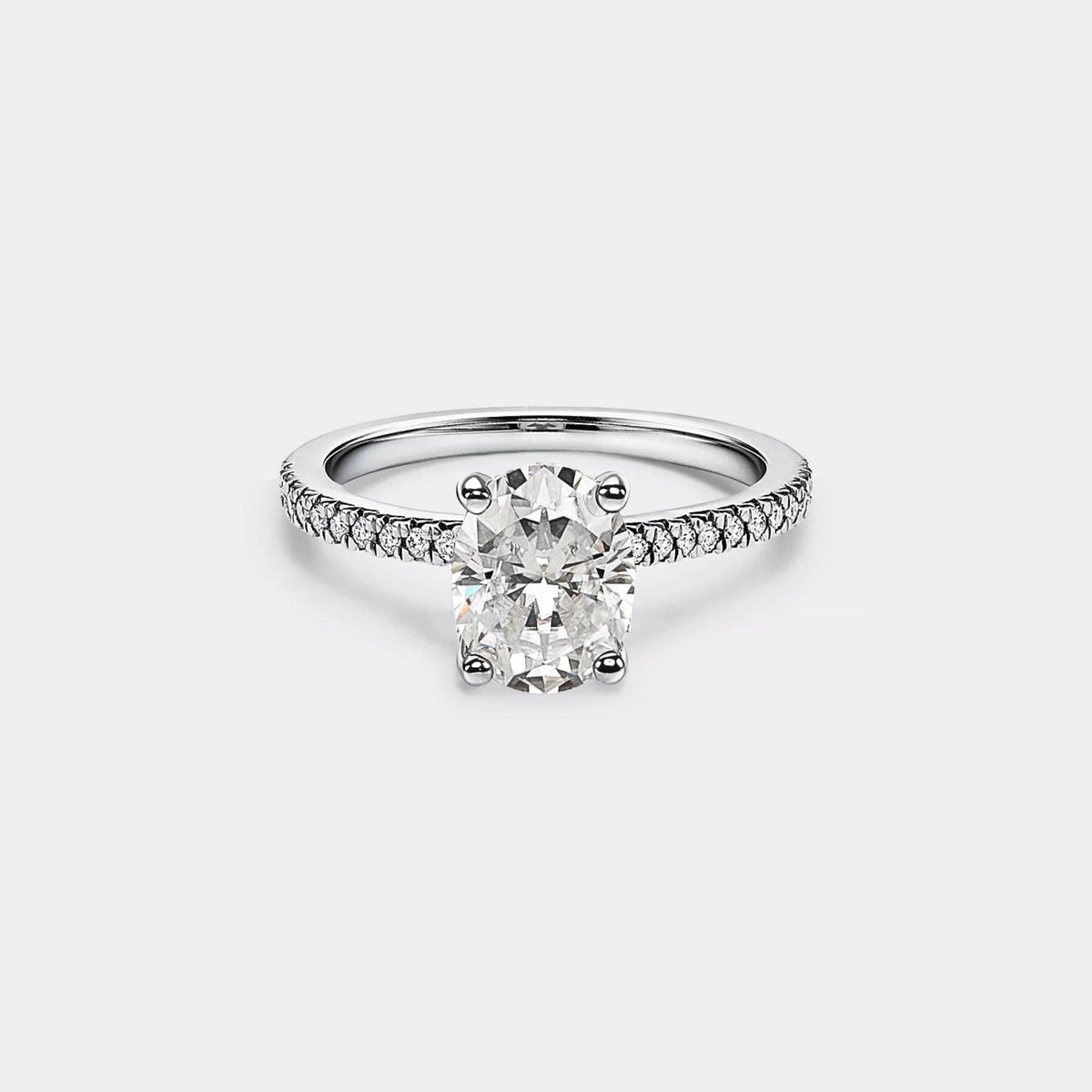Ova Moissanite Pave Engagement Ring in 925 Sterling Silver: 2.0 ct / 8 1/4 US/CA