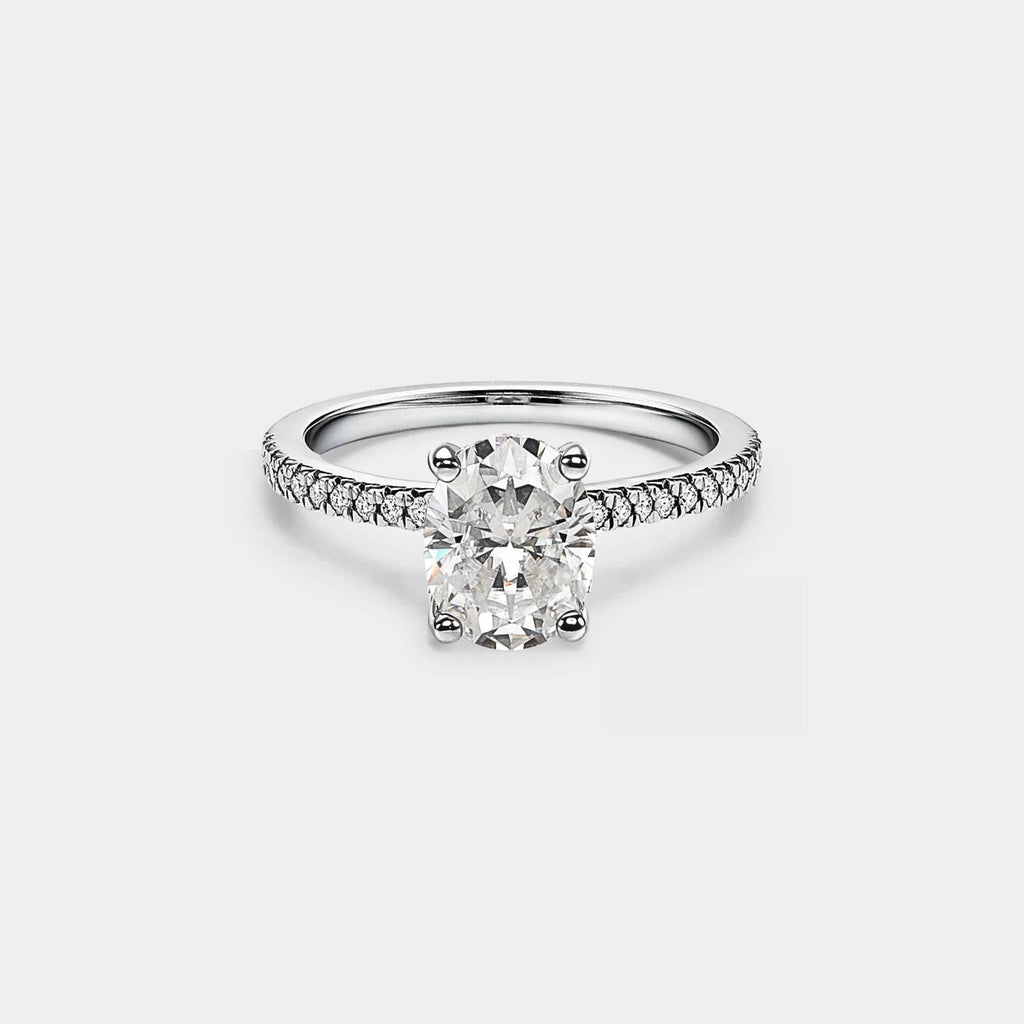Ova Moissanite Pave Engagement Ring in 925 Sterling Silver: 2.0 ct / 6 1/2 US/CA