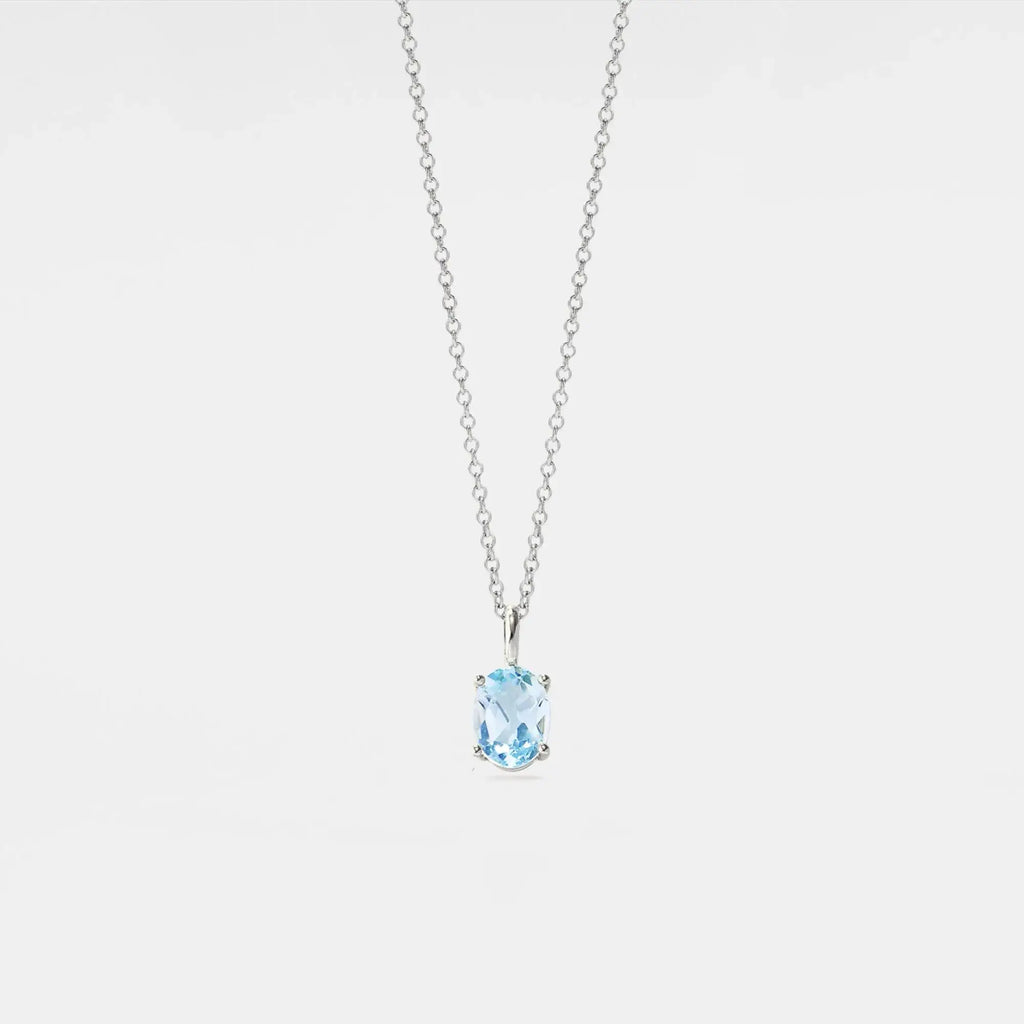 Oval Cut Blue Topaz Pendant Necklace in 925 Sterling Silver: Gold