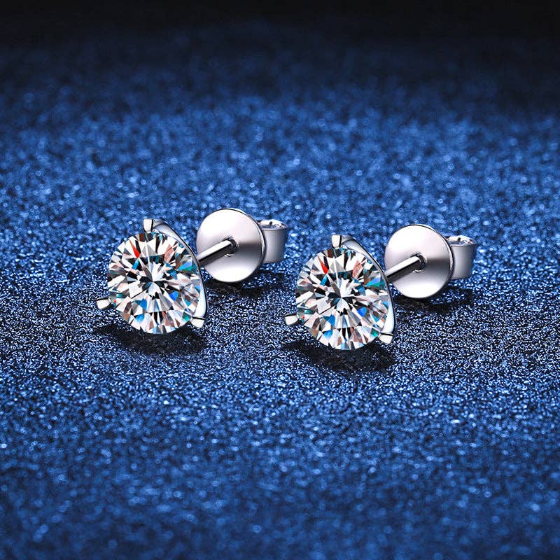 Three-Prong Moissanite Stud Earring in 925 Sterling Silver: 1.6 ct