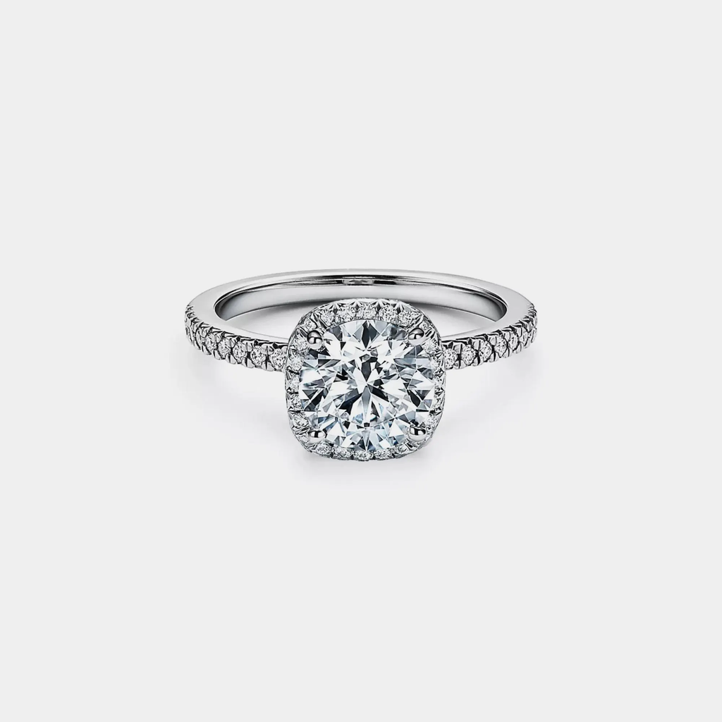Moissanite Halo Engagement Band Ring in 925 Sterling Silver: 1.0 ct / 7 1/3 US/CA