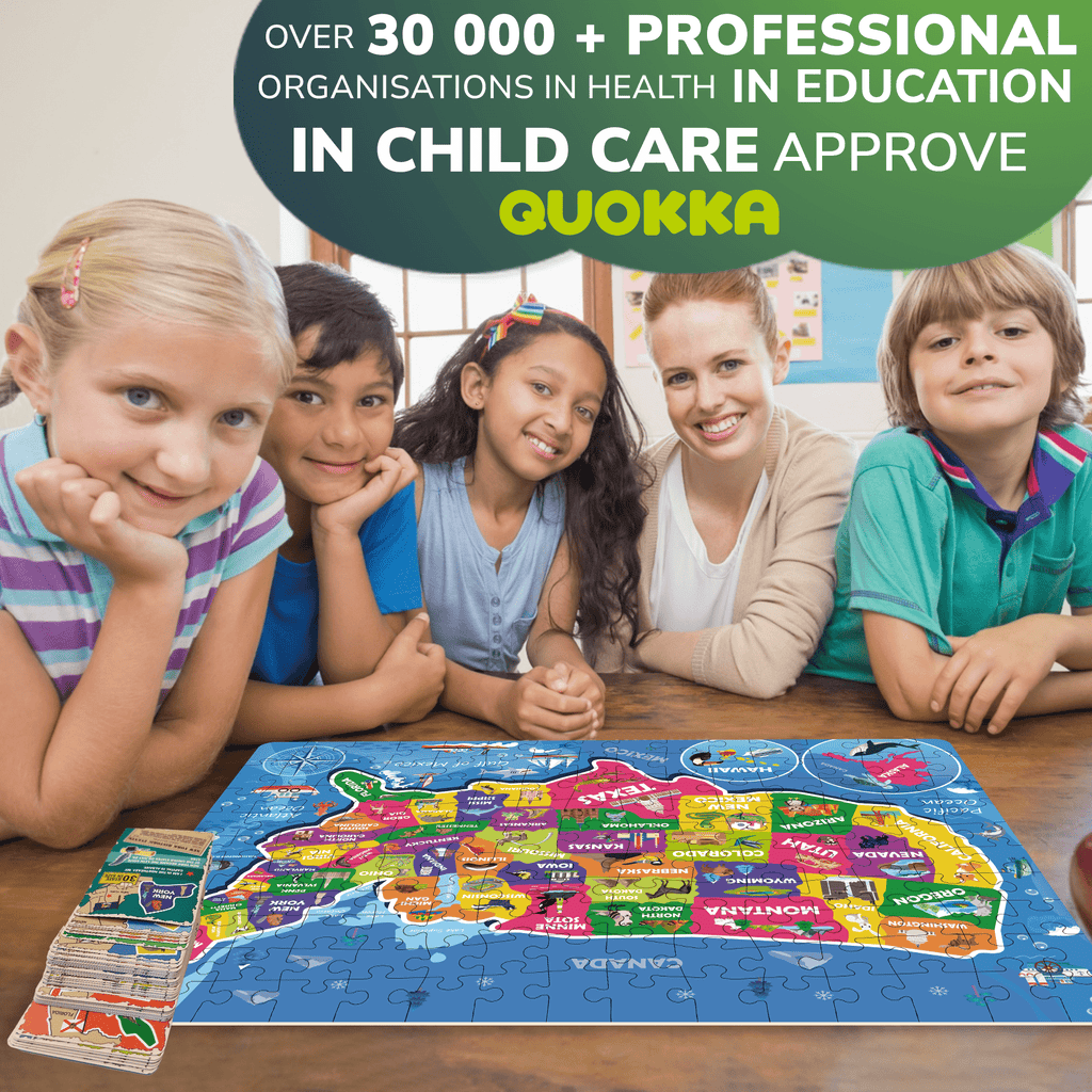 Quokka USA Map Puzzle with Question Cards | 150 pieces