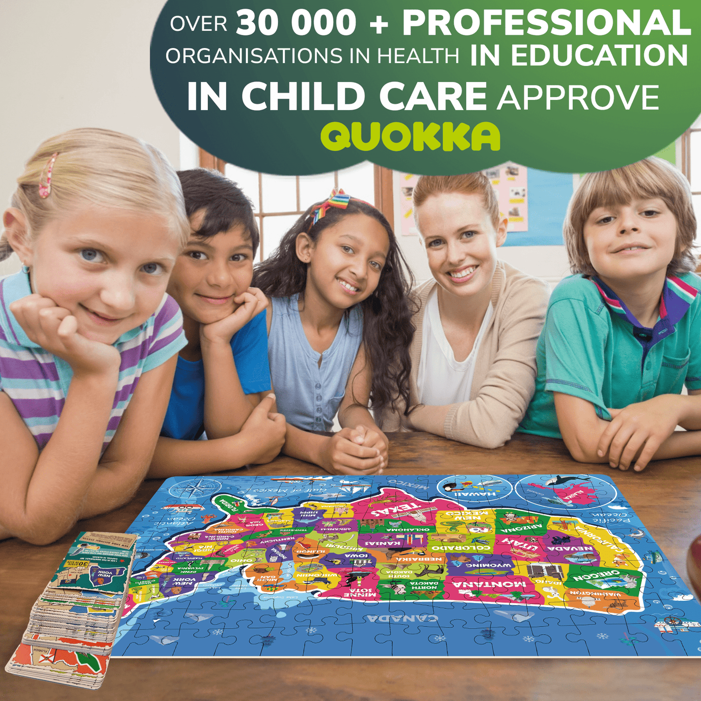 Quokka USA Map Puzzle with Question Cards | 150 pieces
