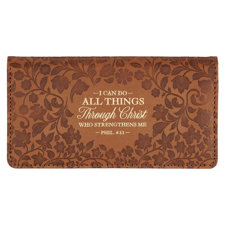 Christian Art Gifts | Checkbook Wallet | Brown All Things Phil. 4:13