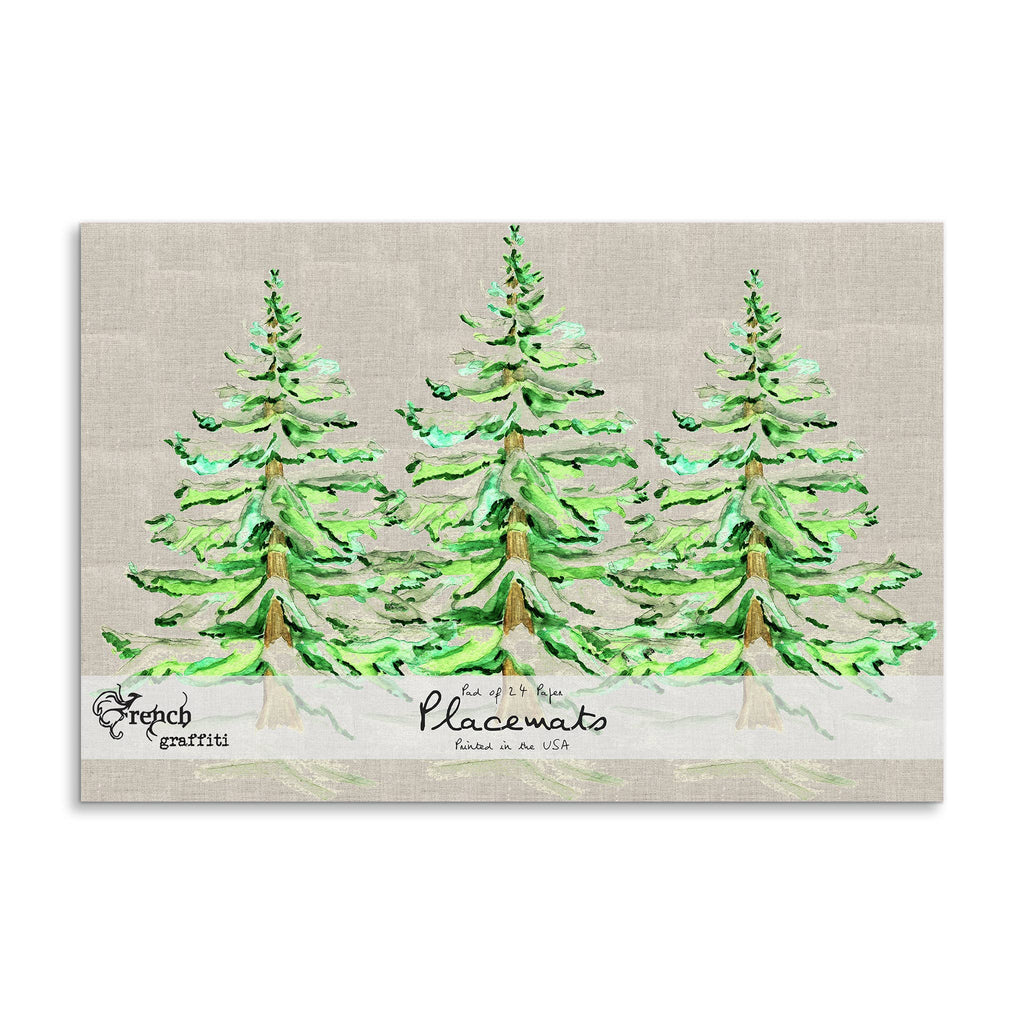 French Graffiti Wintery Trees Natural Paper Placemats