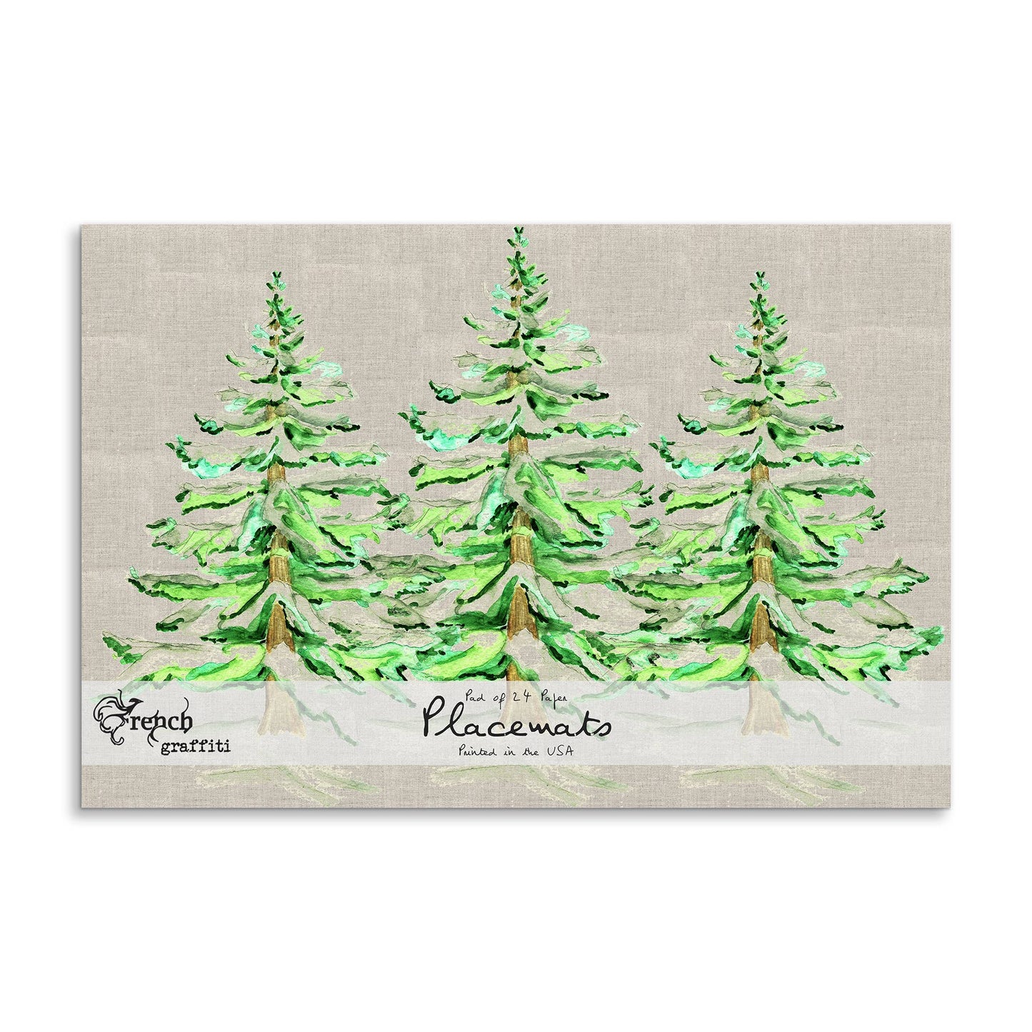 French Graffiti Wintery Trees Natural Paper Placemats