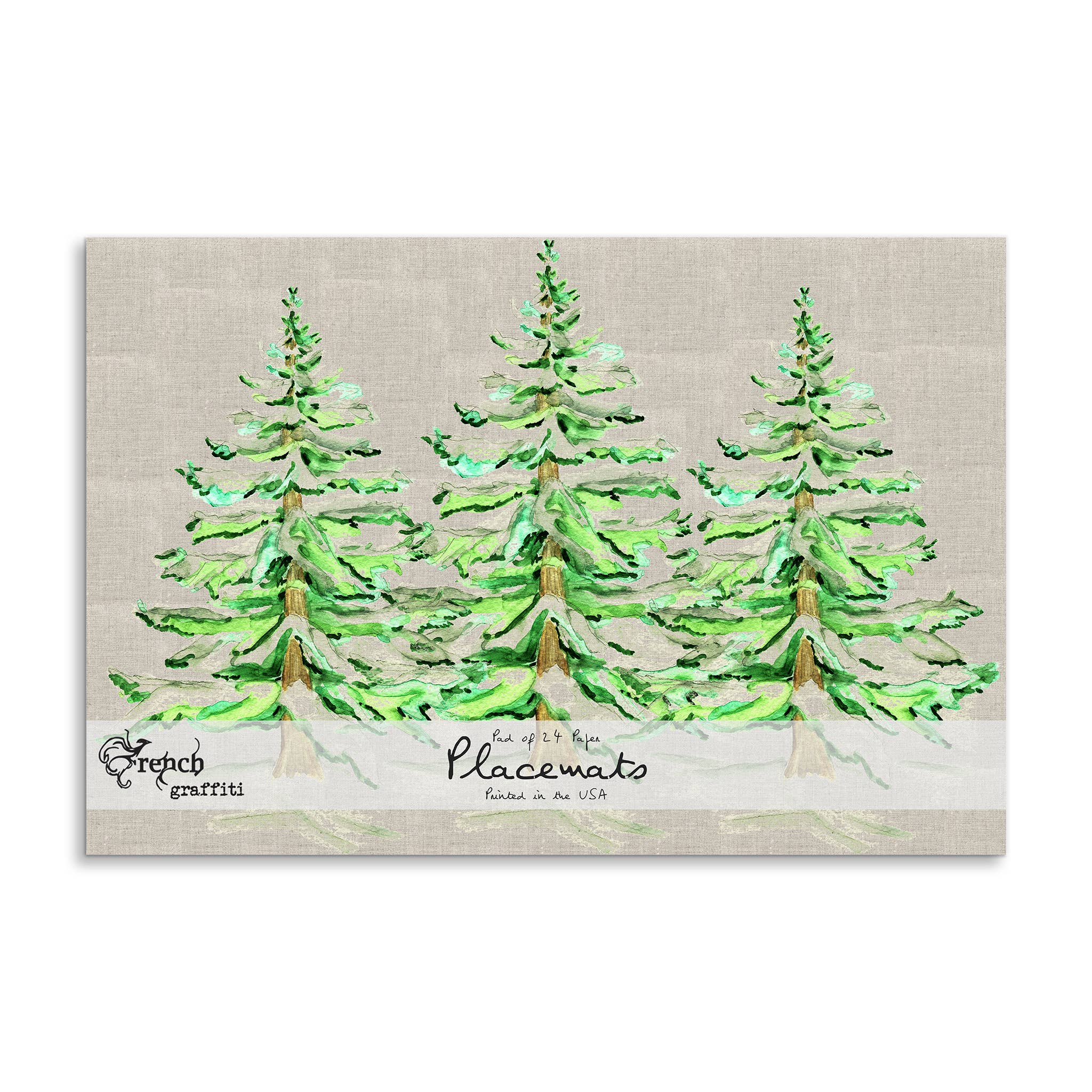 French Graffiti Wintery Trees Natural Paper Placemats