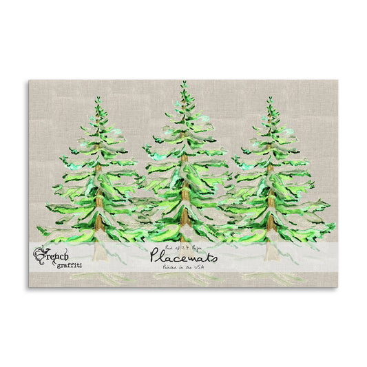 French Graffiti Wintery Trees Natural Paper Placemats