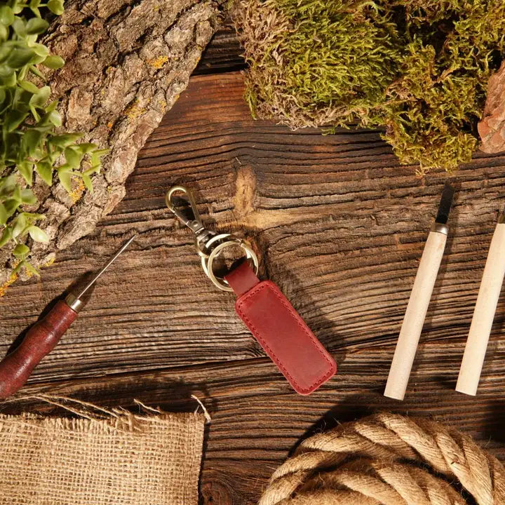 American Leather Goods Genuine Keychain Red