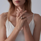 Black White Agate Onyx Cabochon Ring in 925 Sterling Silver: Rose gold