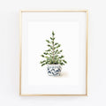 Blue potted tree watercolor wall art print