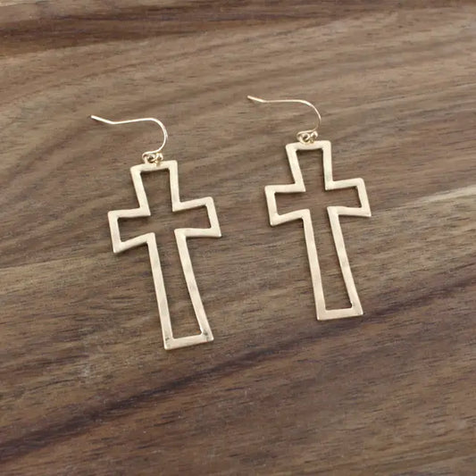 Pretty Persuasion Gold Cross Dangle Earring