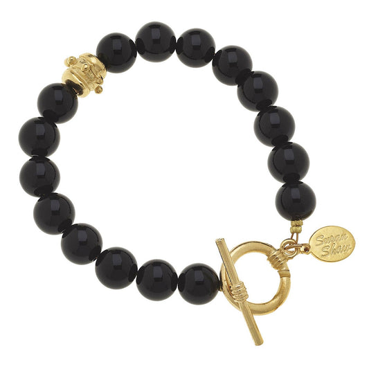 Susan Shaw Genuine Onyx Gold Toggle Bracelet