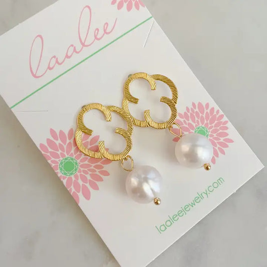 Laalee Stud Gold Design Earring with Pearl Dangle