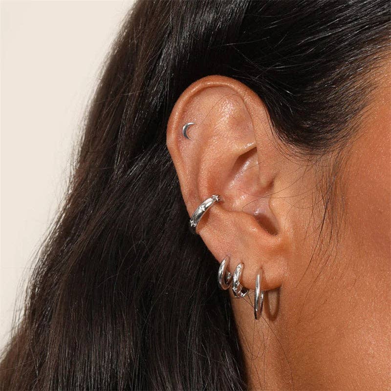 Dainty Gold Star Huggie Hoop Earrings in 925 Sterling Silver: Gold/Blue
