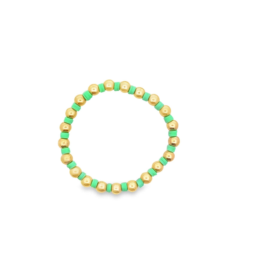 MIA Jewelry 5mm Gold Bead and Green Clay Bracelet