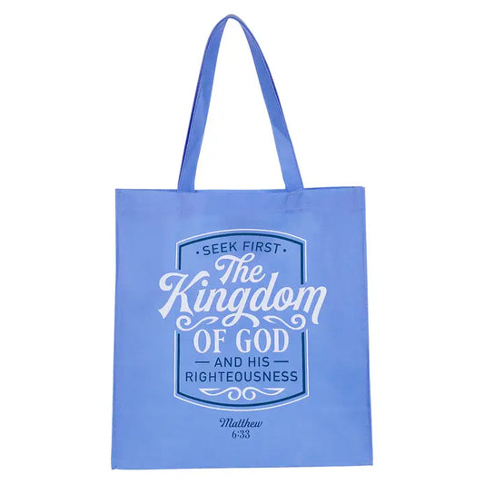 Christian Art Gifts Tote Blue Seek First the Kingdom of God Matt. 6:33