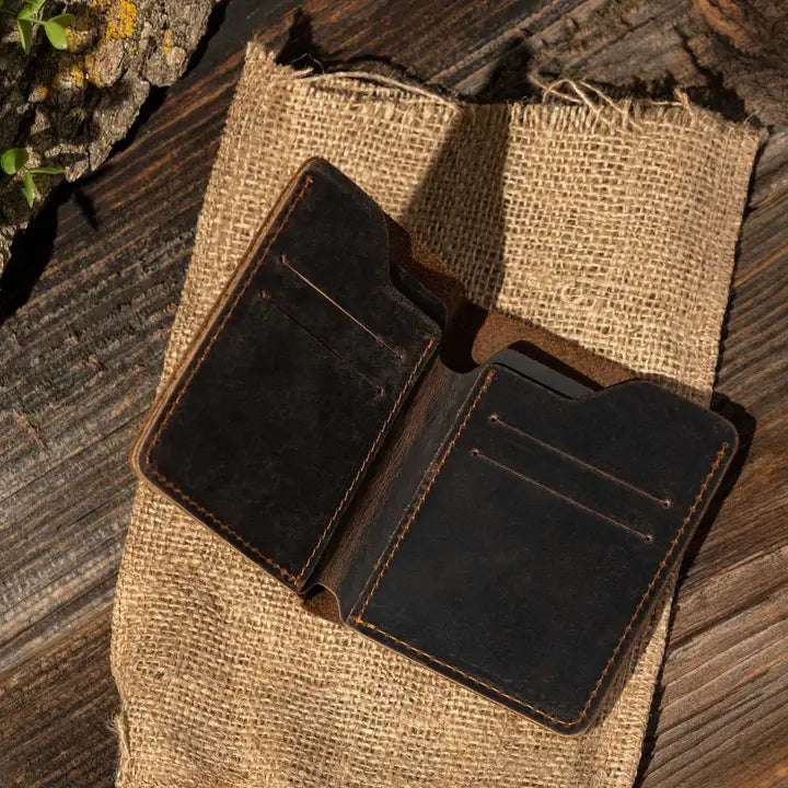 American Leather Goods Bifold Wallet Dark Brown