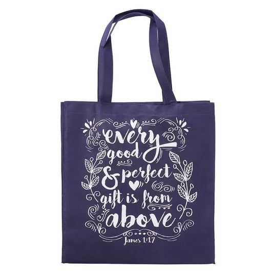 Christian Art Gifts Tote Navy Every Good Gift & Perfect Gift James 1:17