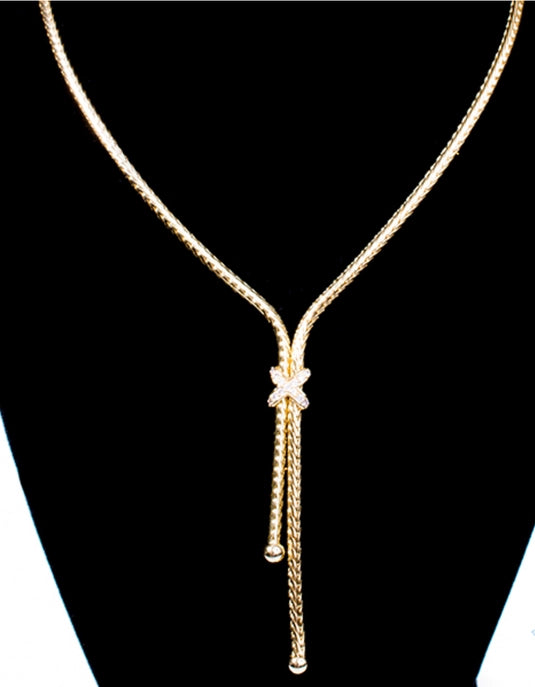 Gold & Crystal X Drop Necklace