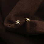 Dainty Opal Four Leaf Clover Earrings in 925 Sterling Silver: Gold