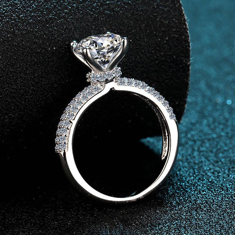 Moissanite Pave Band Engagement Ring in 925 Sterling Silver: 6 1/2 US/CA