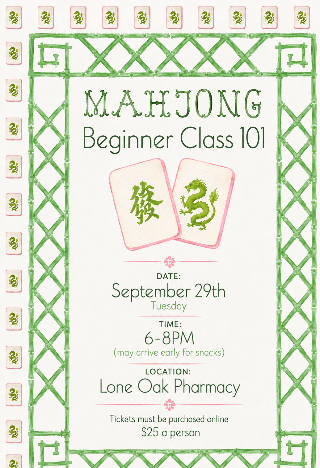 Mahjong (Beginner Class)- September 29th