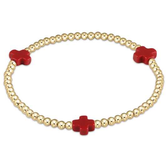 enewton | Signature Cross 3mm Gold Bead Bracelet | Red