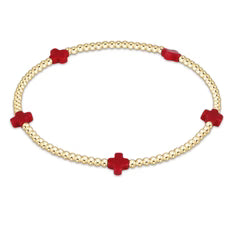 enewton | Signature Small Cross 2mm Gold Bead Bracelet | Red