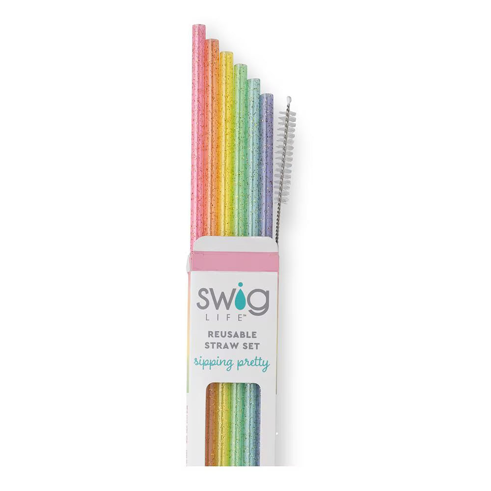 SWIG | Glitter Rainbow | Reusable Straw Set 6