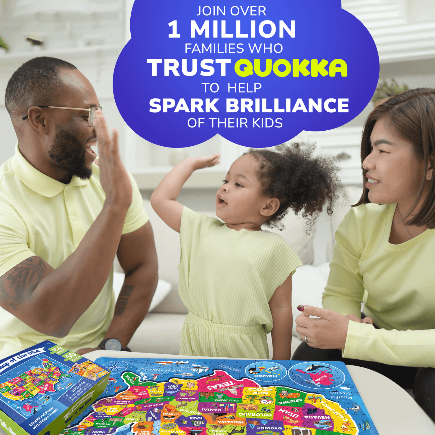 Quokka USA Map Puzzle with Question Cards | 150 pieces