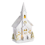 Lighted Figurine Church Snow Wreath 9.5H