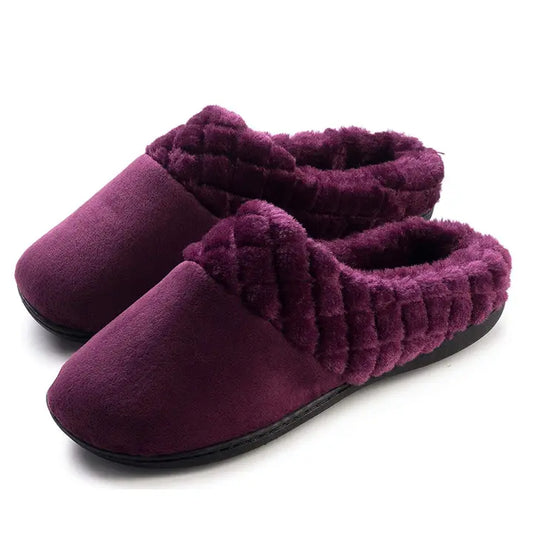 Roxoni Women's Purple Slippers with Diamond Plush Fur Trim