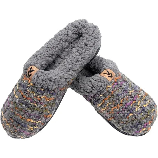 Roxoni Women's Grey Slippers with Fleece Trim