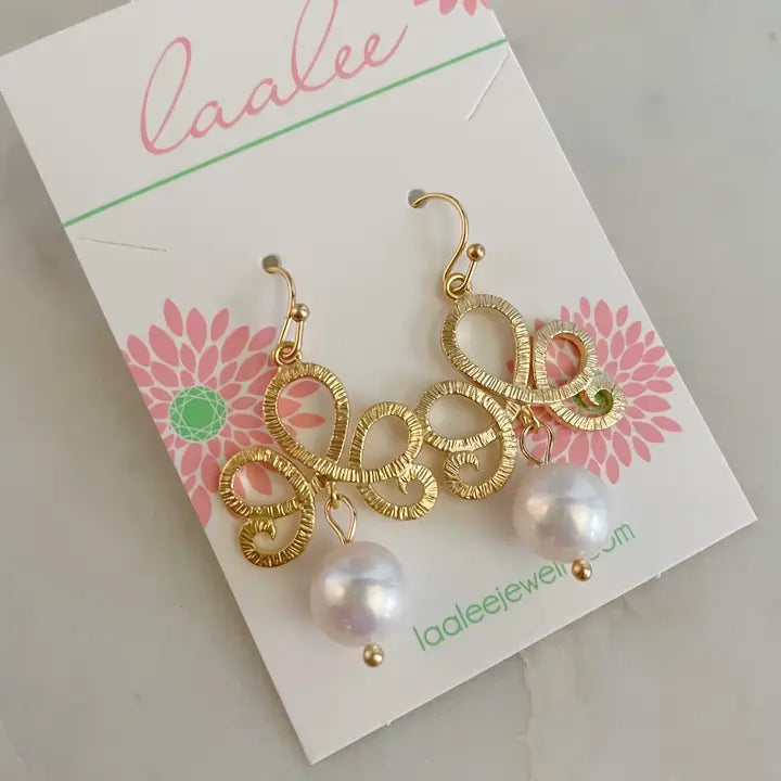 Laalee | Earrings | Gold Design with Pearl Dangle