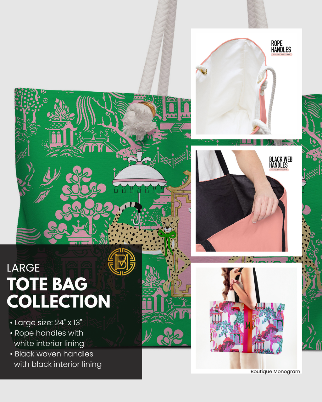 Boutique Monogram | Mahjong Tote Bag | Grand Millennial Dixie / White