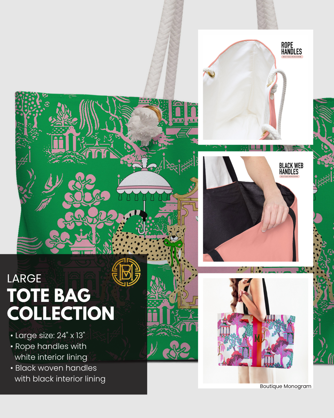 Boutique Monogram | Mahjong Tote Bag | Grand Millennial Dixie / White