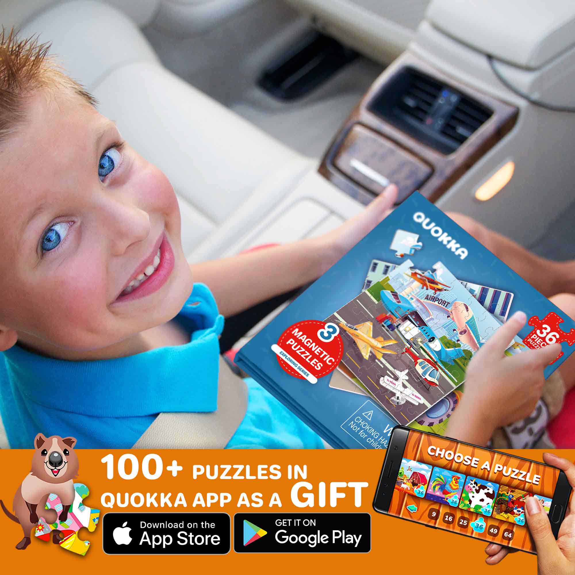 Quokka Magnetic Puzzles 3x36 Pcs Puzzles for Kids | Transport