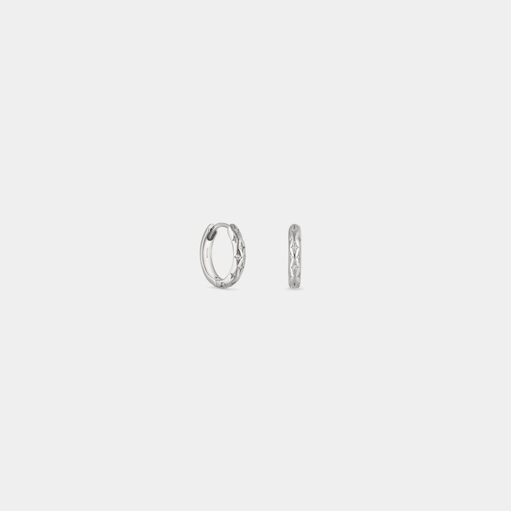 Dainty Gold Star Huggie Hoop Earrings in 925 Sterling Silver: Gold/Blue