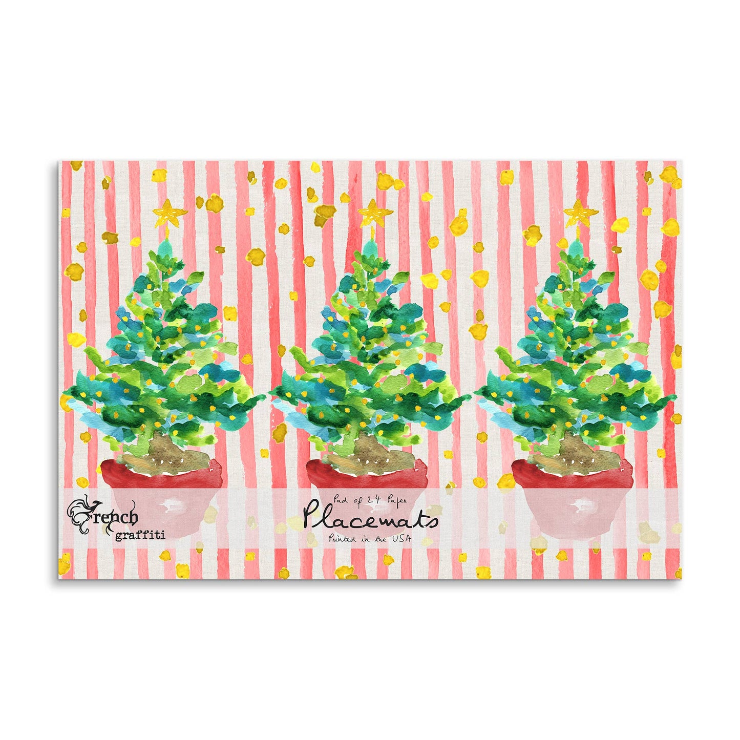 French Graffiti Red Potted Christmas Tree Paper Placemats