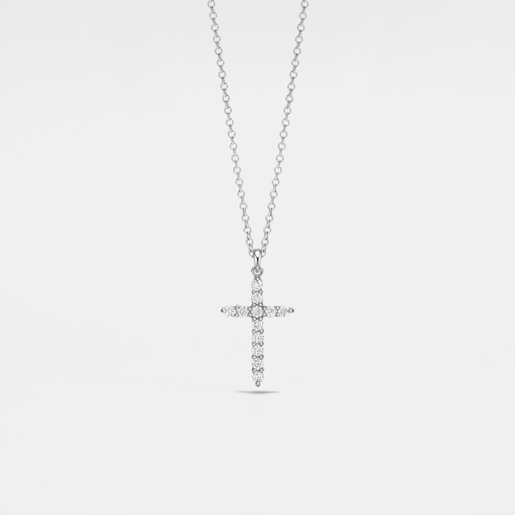 Moissanite Cross Pendant Necklace in 925 Sterling Silver: Silver / 1.2 ct