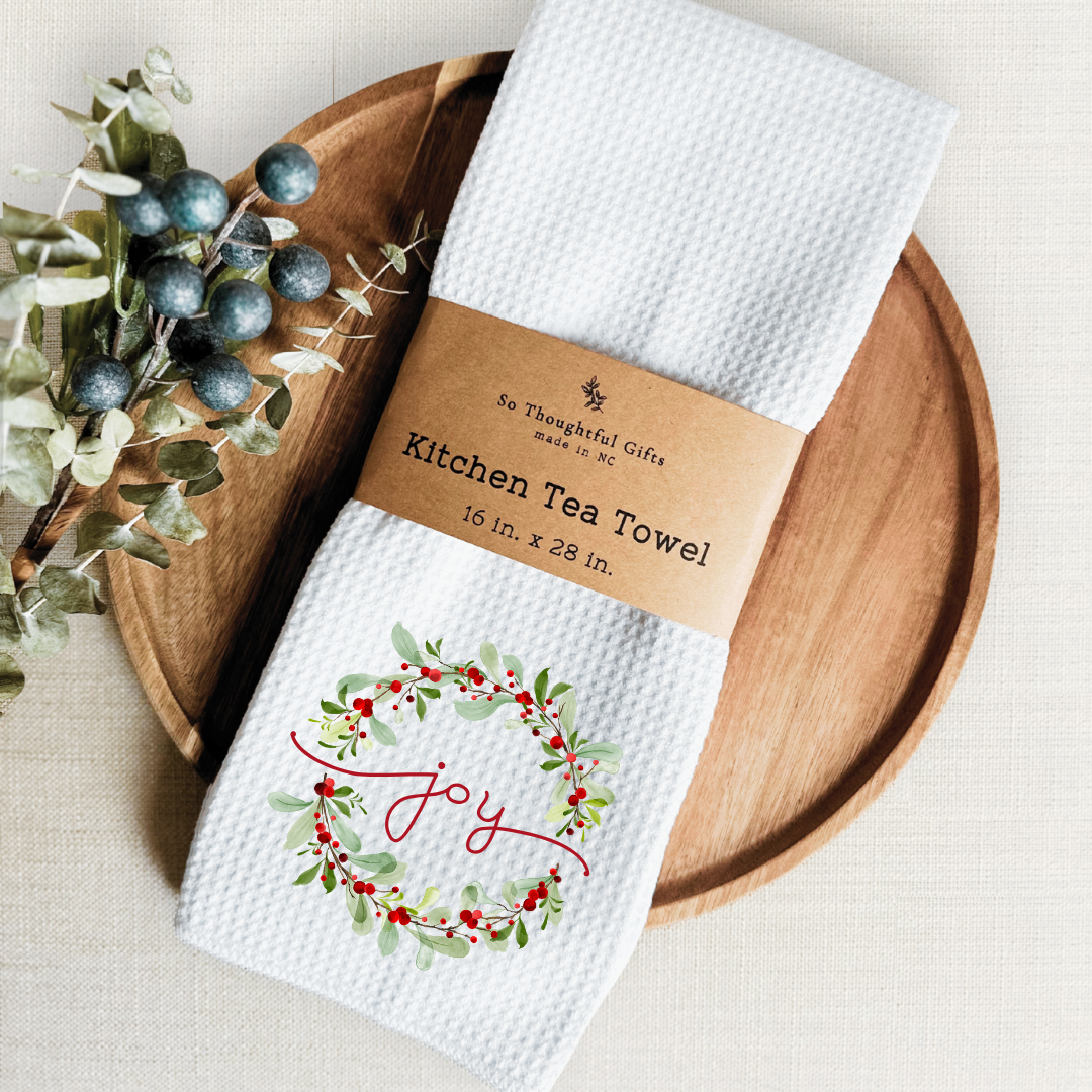 So Thoughtful Gifts Tea Towel | Christmas Joy Wreath