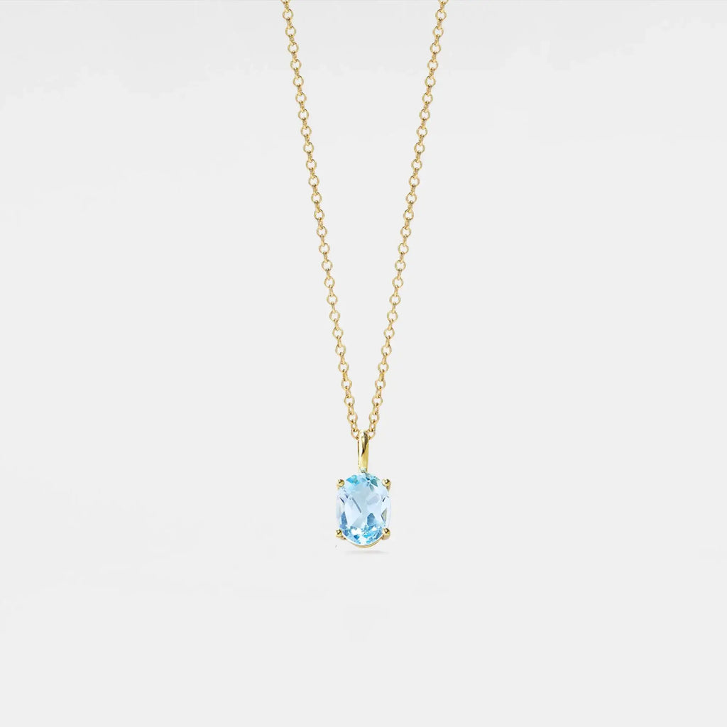 Oval Cut Blue Topaz Pendant Necklace in 925 Sterling Silver: Gold