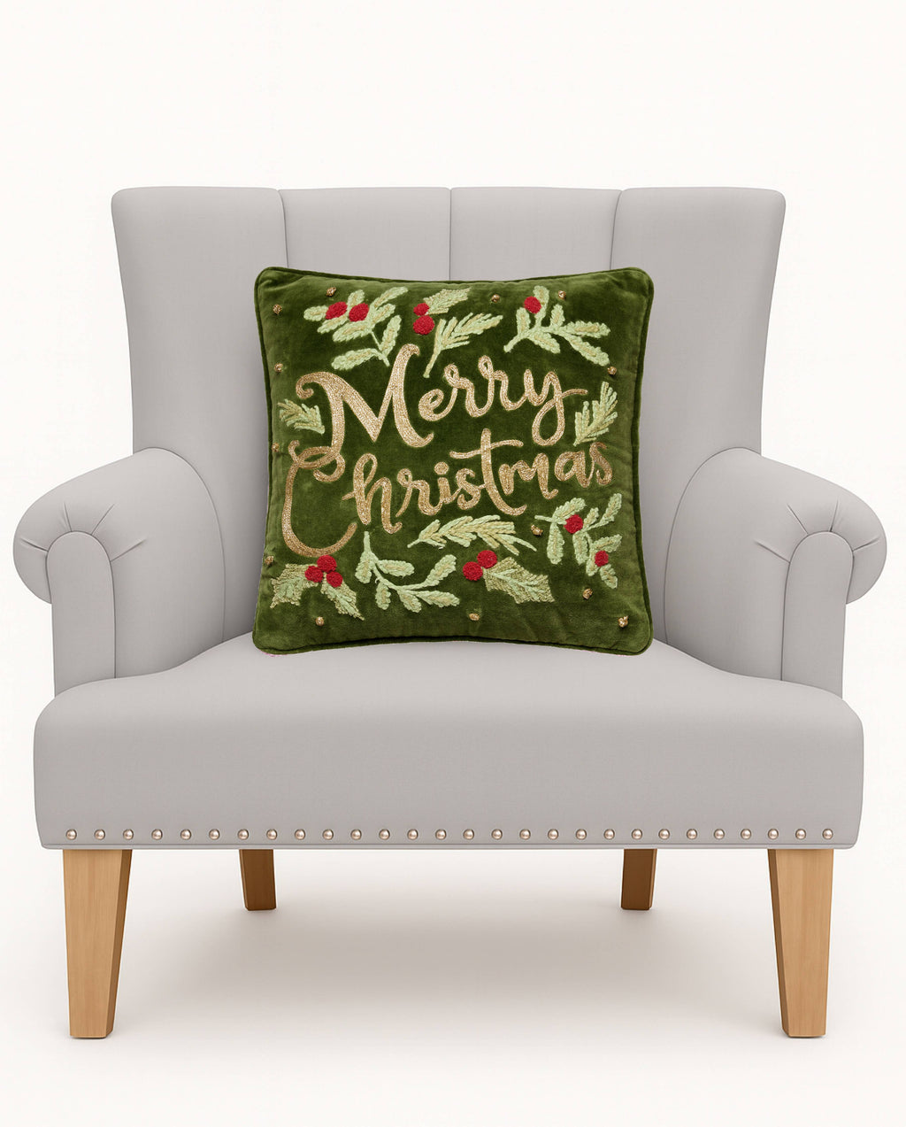 Merry Christmas Embroidered Pillow