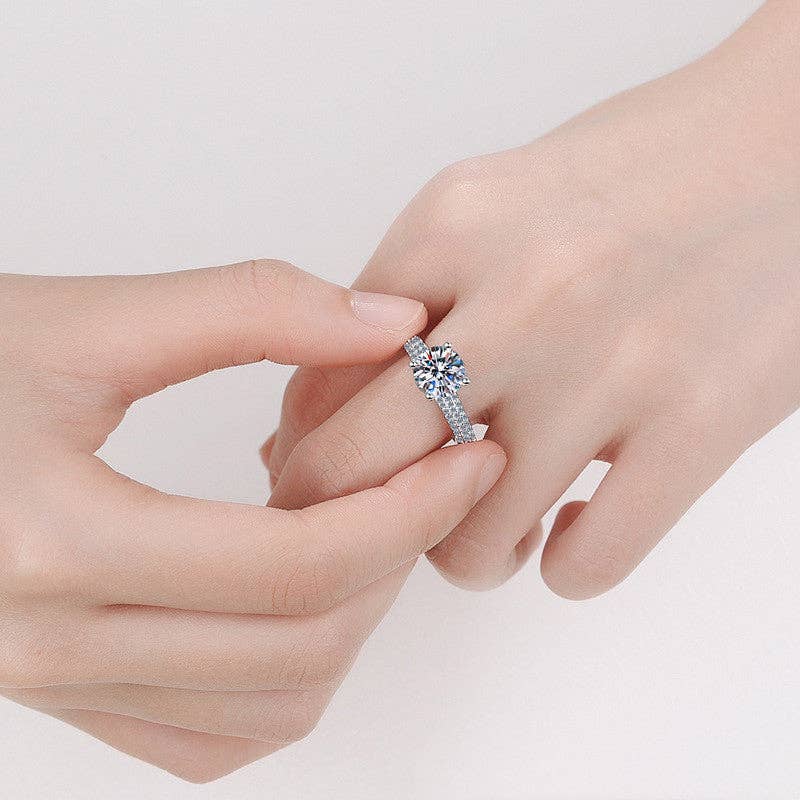 Moissanite Pave Band Engagement Ring in 925 Sterling Silver: 6 1/2 US/CA
