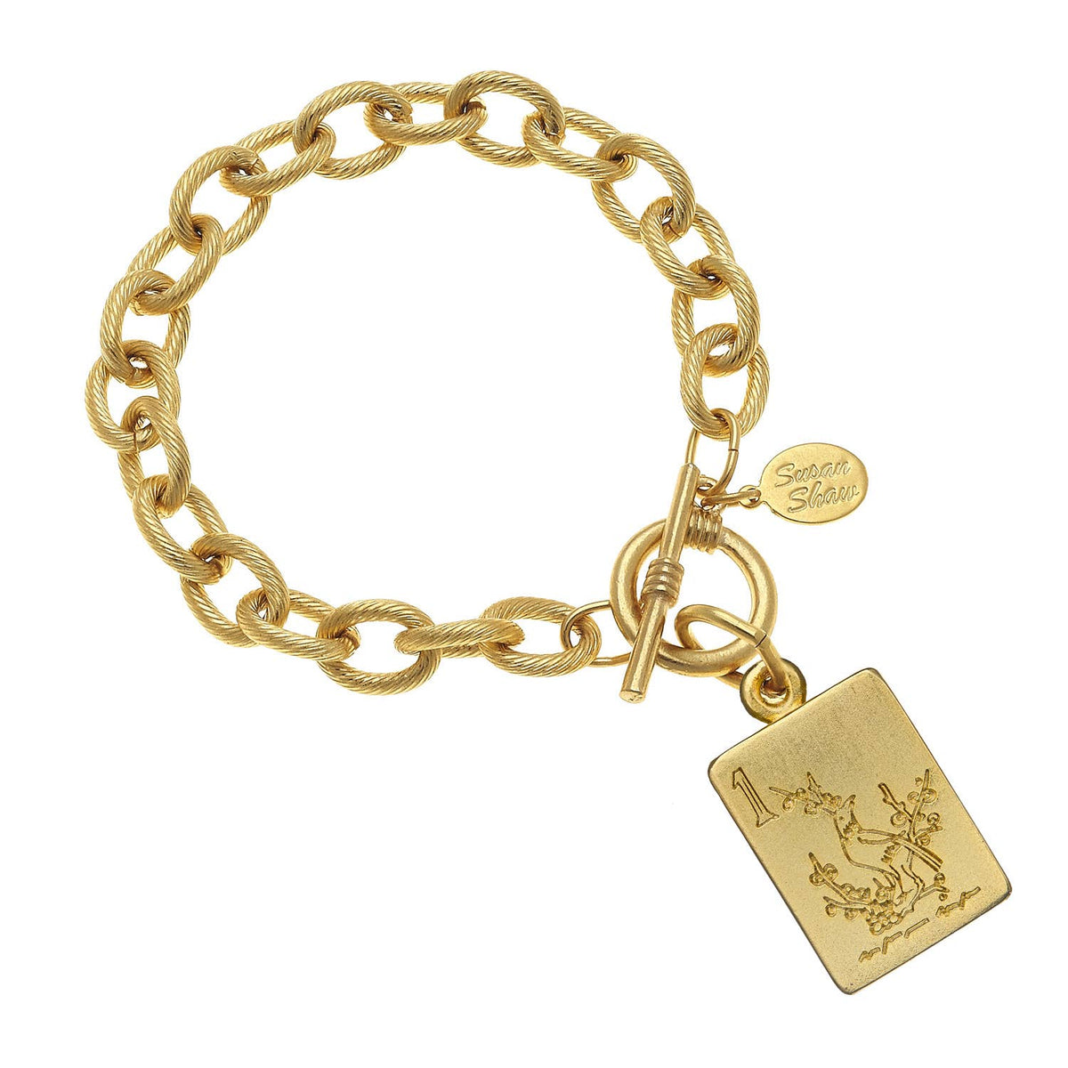Susan Shaw | Bracelet | 1 Bam Bird Mahjong Tile with Toggle Closure