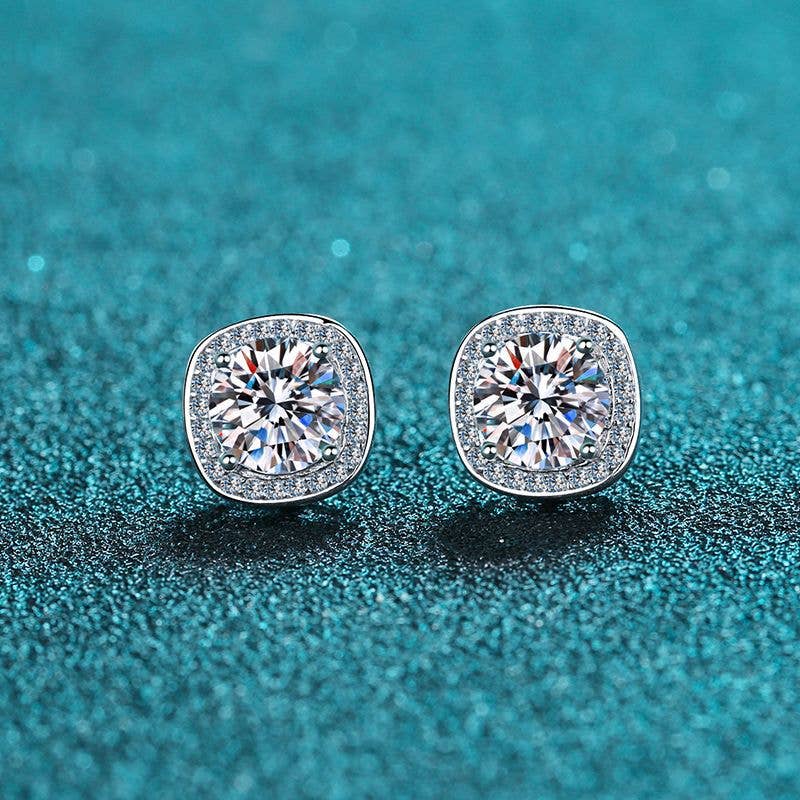 Perimade & Co | Four-Prong Moissanite Stud Earrings | Sterling Silver: 1.0 ct
